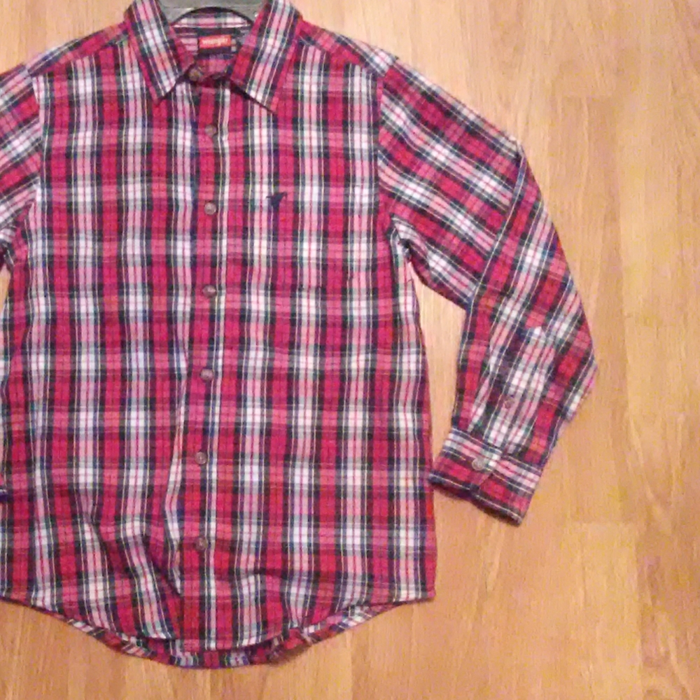 Boys new Wrangler long sleeve plaid large 10-12